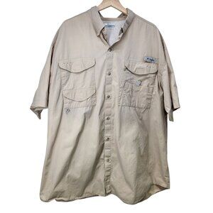 Columbia PFG Mens Fishing Shirt Size 2XT 100%‎ Cotton Beige